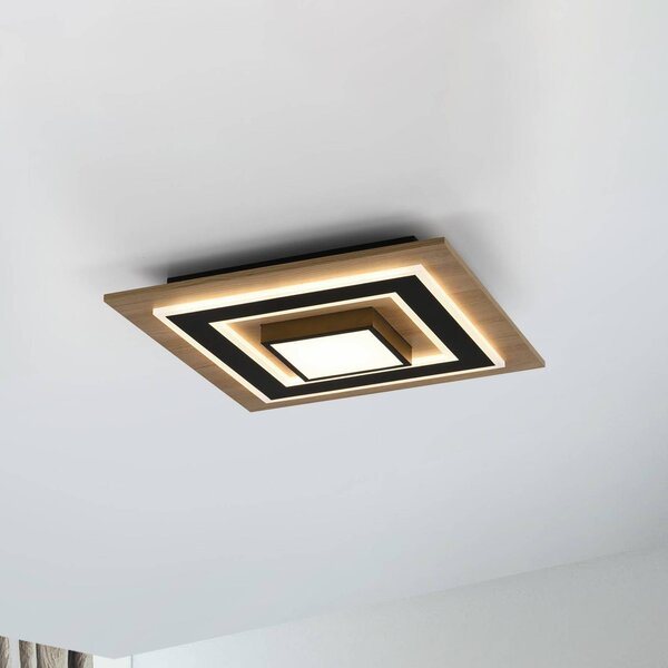 JUST LIGHT. GmbH LED stropní svítidlo Tola, hranaté, 2 světla, dřevo, 3000 K, Světlé dřevo, Obývací pokoj / jídelna, Dřevo, Moderní