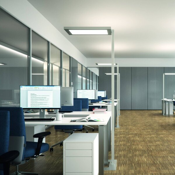 Waldmann Stojací lampa LED Lavigo Core DPS 12500/840/R/G1, bílá, senzor, stmívatelný, Bílá / opál, Pracovna / kancelář, kov, Moderní, stojací lampa