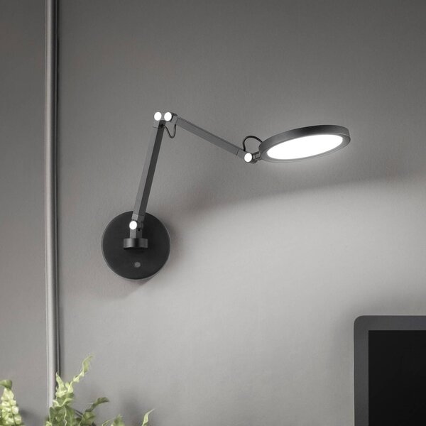 Fabas Luce Nástěnné svítidlo Regina LED, černé, stmívatelné, nastavitelné, stmívatelný, Černá, Ložnice, kov, Moderní