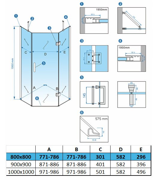 BPS-koupelny Pětiúhelníkový sprchový kout HYD-PK10A 80x80 zlatý kartáčovaný/transparent - bez vaničky