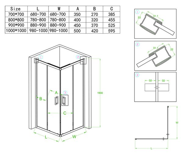 BPS-koupelny Čtvercový sprchový kout HYD-SK30D 70x70 černá/transparent - bez vaničky