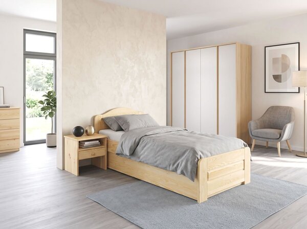 Postel jednolůžko s úložným prostorem LADA, 90x200cm, masiv borovice