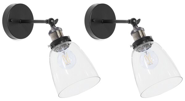 Sada 2 nástěnných lamp LOVAT Průhledná Černá Kov Nastavitelná