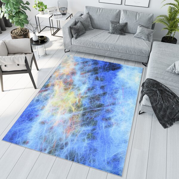 Makro Abra Kusový koberec pratelný TOSCANA 36520 Abstraktní Moderní pogumovaný modrý Rozměr: 80x150 cm