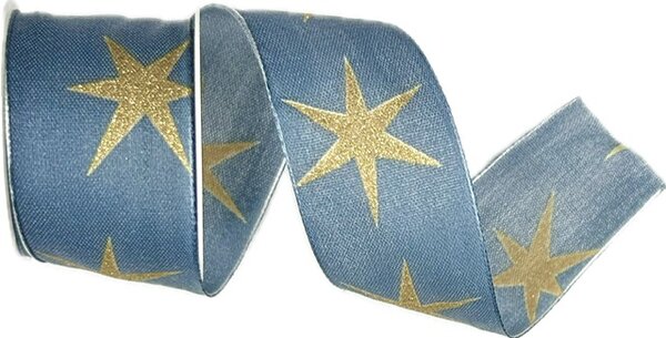Stuha vánoční bavlněná SHOOTING STAR DARK BLUE modrá 40mm x 2m (14,-Kč/m)