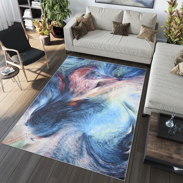 Makro Abra Kusový koberec pratelný TOSCANA 36500 Abstraktní Moderní pogumovaný modrý vícebarevný Rozměr: 120x170 cm