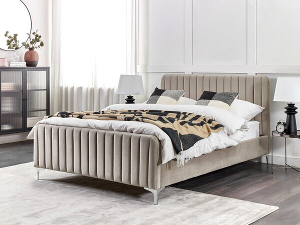 Postel Umělý samet LUNAN 140 x 200 cm Taupe
