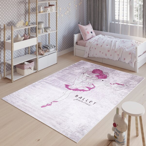 Makro Abra Dětský kusový koberec vhodný k praní BAMBINO 41970 Baletka protiskluzový růžový Rozměr: 120x170 cm