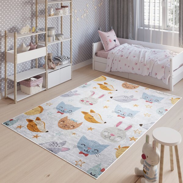 Chemex Dětský koberec Emma Kids - lišky a kočičky - šedý Rozměr koberce: 80x150 cm