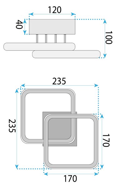 Toolight Toolight, LED stropní svítidlo 23x23cm, 22W, 3000K, LHJ074-C, černá matná, OSW-50034