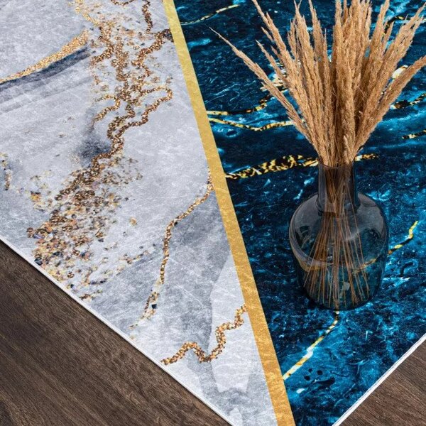 Makro Abra Kusový koberec pratelný TOSCANA 2430 Moderní pogumovaný modrý krémový zlatý Rozměr: 80x150 cm