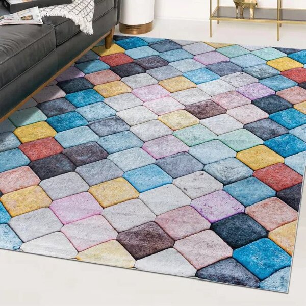 Makro Abra Kusový koberec pratelný TOSCANA 8001 Geometrický Moderní Kosočtverce pogumovaný vícebarevný Rozměr: 80x150 cm