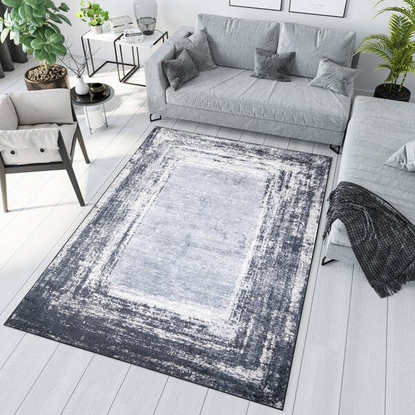 Makro Abra Kusový koberec pratelný TOSCANA 23670 Klasický Moderní pogumovaný tmavě šedý Rozměr: 120x170 cm