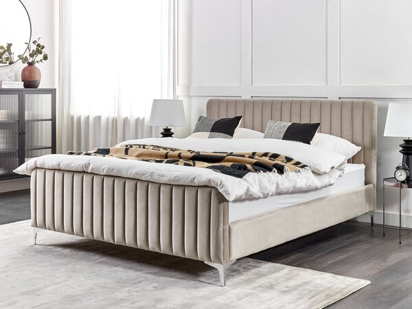 Postel Umělý samet LUNAN 160 x 200 cm Taupe