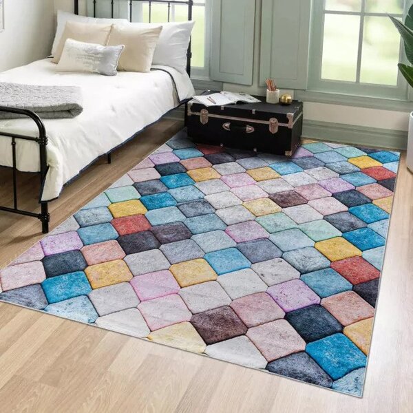 Makro Abra Kusový koberec pratelný TOSCANA 8001 Geometrický Moderní Kosočtverce pogumovaný vícebarevný Rozměr: 80x150 cm