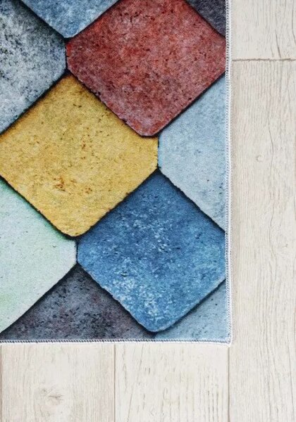 Makro Abra Kusový koberec pratelný TOSCANA 8001 Geometrický Moderní Kosočtverce pogumovaný vícebarevný Rozměr: 80x150 cm