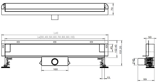 BPS-koupelny Nástěnný odtokový žlab 2in1 DL09 100 cm, černý