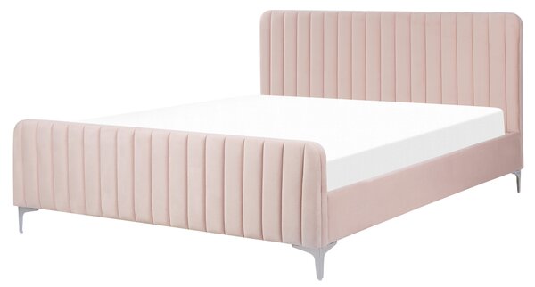 Sametová čalouněná postel s roštem 160 x 200 cm růžová LUNAN