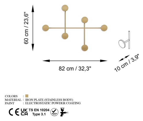 Kovový nástěnný věšák ve zlaté barvě Dama-A – Kalune Design