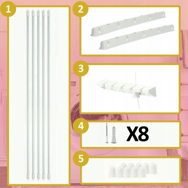 Erga Erga, stropní věšák na sušení prádla 5x170 cm, bílé, ERG-SEP-10SUSSUF5PP17