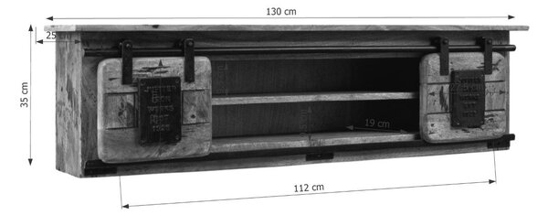 IRON Nástěnná police mango 130x25x35, přírodní, lakovaná