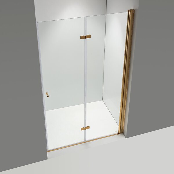 BPS-koupelny Zalamovací otočné sprchové dveře HYD-JSD01A 80 zlatá/transparent pro instalaci do niky - bez vaničky