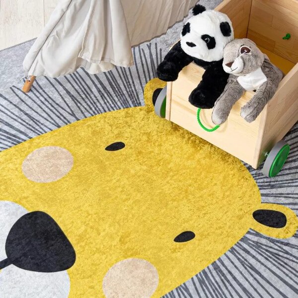 Makro Abra Dětský kusový koberec vhodný k praní BAMBINO 2028 Lvíček protiskluzový šedý žlutý Rozměr: 80x150 cm