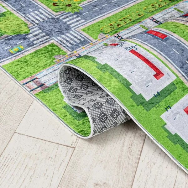 Makro Abra Dětský kusový koberec vhodný k praní BAMBINO 2624 Uličky Město protiskluzový zelený Rozměr: 80x150 cm