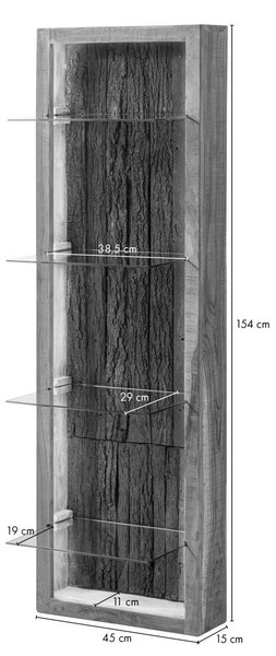 BARK Nástěnná police akácie 45x30x145, tmavě hnědá, lakovaná