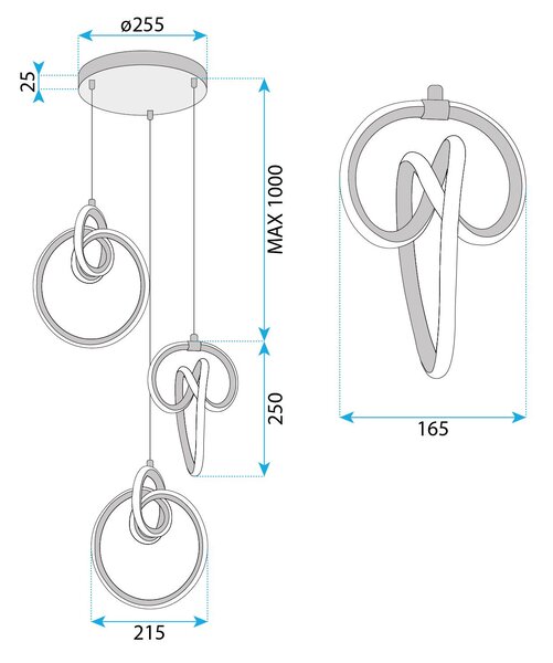 Toolight Toolight, LED závěsné svítidlo 3x20W, 4000K, 4200lm, G072-3CPR, zlatá, OSW-08664