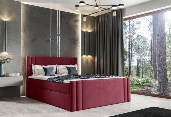 Boxspringová postel CELESTA - 200x200, červená + topper ZDARMA