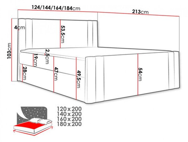 Boxspringová postel CELESTA - 200x200, červená + topper ZDARMA