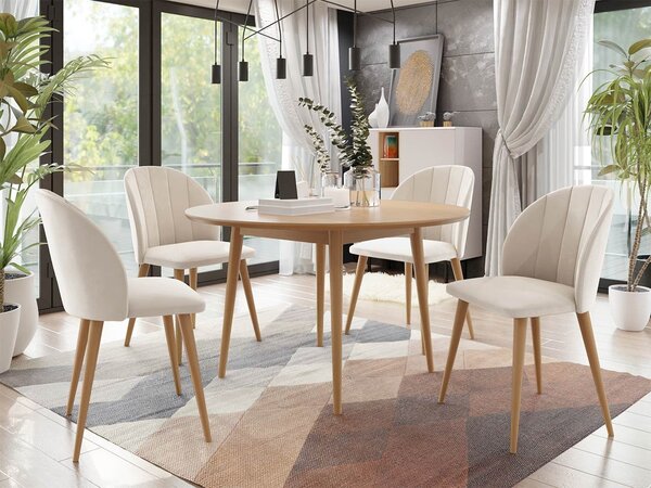 Kulatý jídelní stůl 120 cm se 4 židlemi NOWEN 1 - přírodní dřevo / béžový