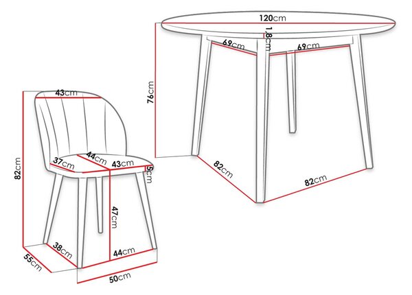 Kulatý jídelní stůl 120 cm se 4 židlemi NOWEN 1 - přírodní dřevo / béžový