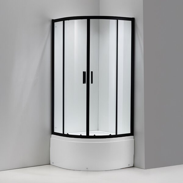 BPS-koupelny Čtvrtkruhový sprchový kout HYD-RK-MAJ80BL 80x80 cm, černá/transparent v setu s hlubokou sprchovou vaničkou