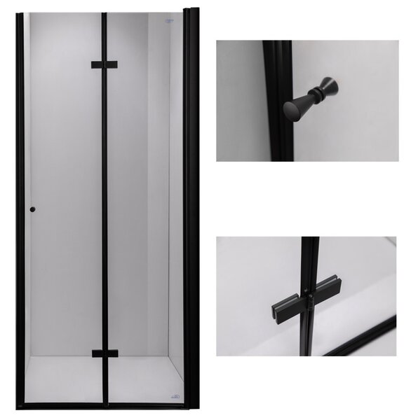 BPS-koupelny Zalamovací otočné sprchové dveře HYD-JSD01A 80 černá/transparent pro instalaci do niky - bez vaničky