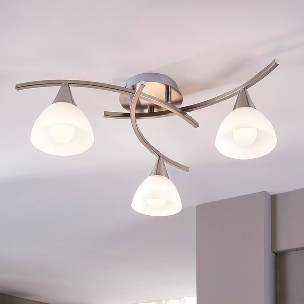 Lindby Stropní svítidlo Della, nikl, Ø 58 cm, 3 světla, E14, stmívatelný, Hliník / šedá / zinek, Obývací pokoj / jídelna, Sklo, Moderní