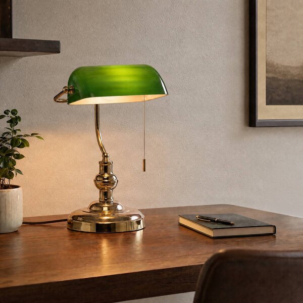 Lindby Stolní lampa Milenka, mosaz, výška 39 cm, kov, Mosaz / zlato, Obývací pokoj / jídelna, kov, Starožitný