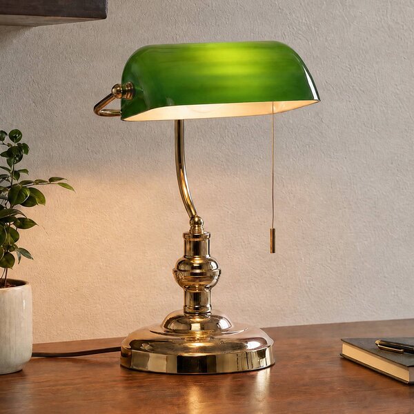 Lindby Stolní lampa Milenka, mosaz, výška 39 cm, kov, Mosaz / zlato, Obývací pokoj / jídelna, kov, Starožitný