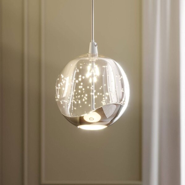 Lucande LED závěsné svítidlo Hayley, Ø 9 cm, chromová barva, sklo, Čirá / transparetní, Obývací pokoj / jídelna, Sklo, Moderní