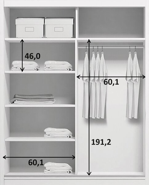 Šatní skříň 125/245 JESICCA se zrcadlem - bílá