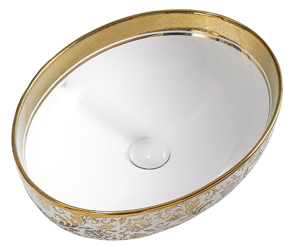 BPS-koupelny Keramické umyvadlo na desku HYD-KI-WH-MOD6-500 50x37 cm, bílé/zlaté