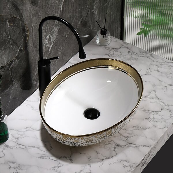 BPS-koupelny Keramické umyvadlo na desku HYD-KI-WH-MOD6-500 50x37 cm, bílé/zlaté
