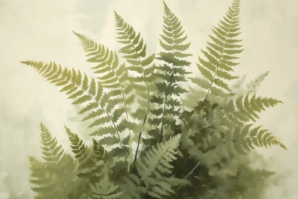 Fototapety Abstraktní stylizované listy kapradiny, imitace malby, Fototapety příroda, Fototapety listy, w05852 : uwalls.cz