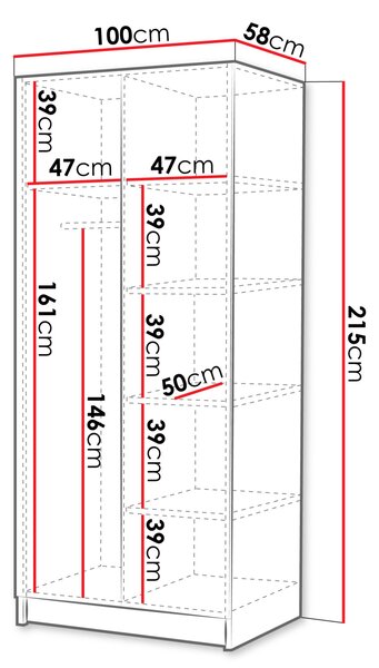 Úzká šatní skříň 100 cm SELLY 1 - kašmír / zlatá