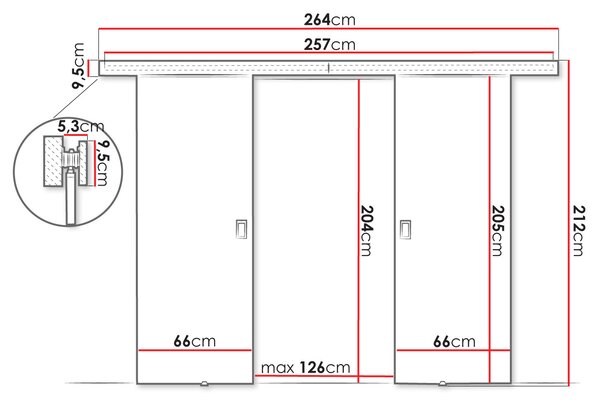 Posuvné dvoukřídlé interiérové dveře SANITA 3 - 132 cm, jasan tmavý