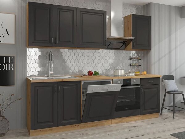 Kuchyňská linka 250/250 cm FRYZIA 3 - dub artisan / grafitová
