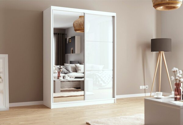 Bílá šatní skříň se zrcadlem Phani 160 cm S dojezdem