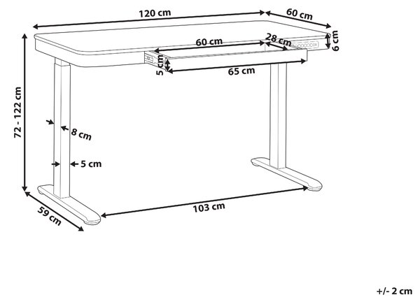 Elektricky výškově nastavitelný pracovní stůl KENLY Hnědá/Bílá 120 cm 60 cm s USB portem