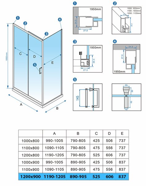 BPS-koupelny Obdélníkový sprchový kout HYD-OK104C 120x90 černá/transparent + vanička HYD-OSV-ST04C bílá